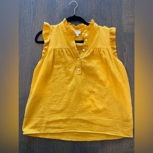 J Crew Factory Gauzy Ruffle Neck Top - Size Medium - Golden Yellow